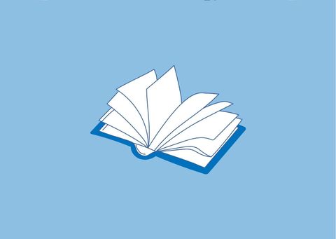 Ein einfaches, geöffnetes Buch auf einem blauen Hintergrund. Die Seiten sind in weißer Farbe mit leichtem Schatten dargestellt.