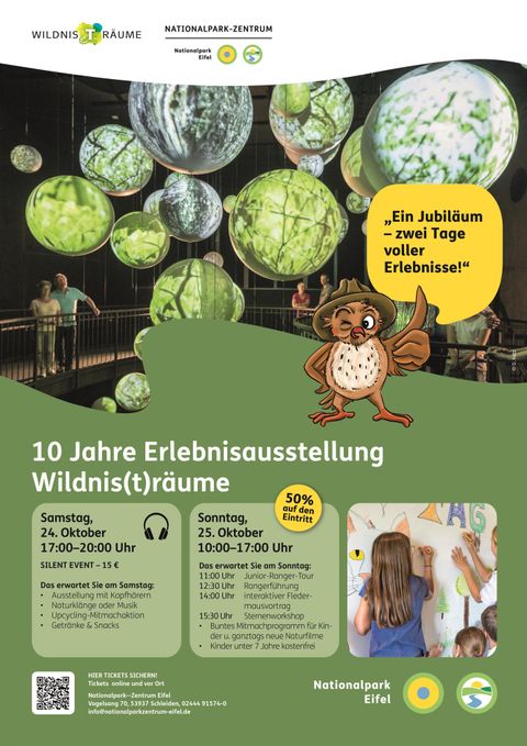 Auf dem Plakat werden die beiden Jubiläumsveranstaltung von dem Maskotchen Elfie vorgestellt.
